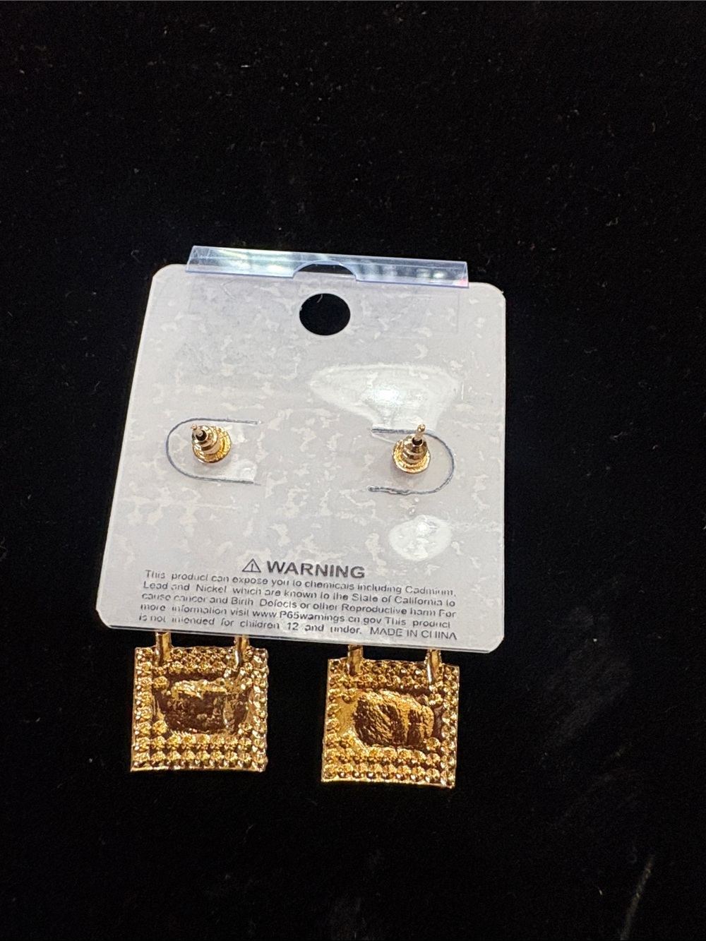 FA Gold-Tone Crystal Padlock Drop Earrings - Picture 3 of 3